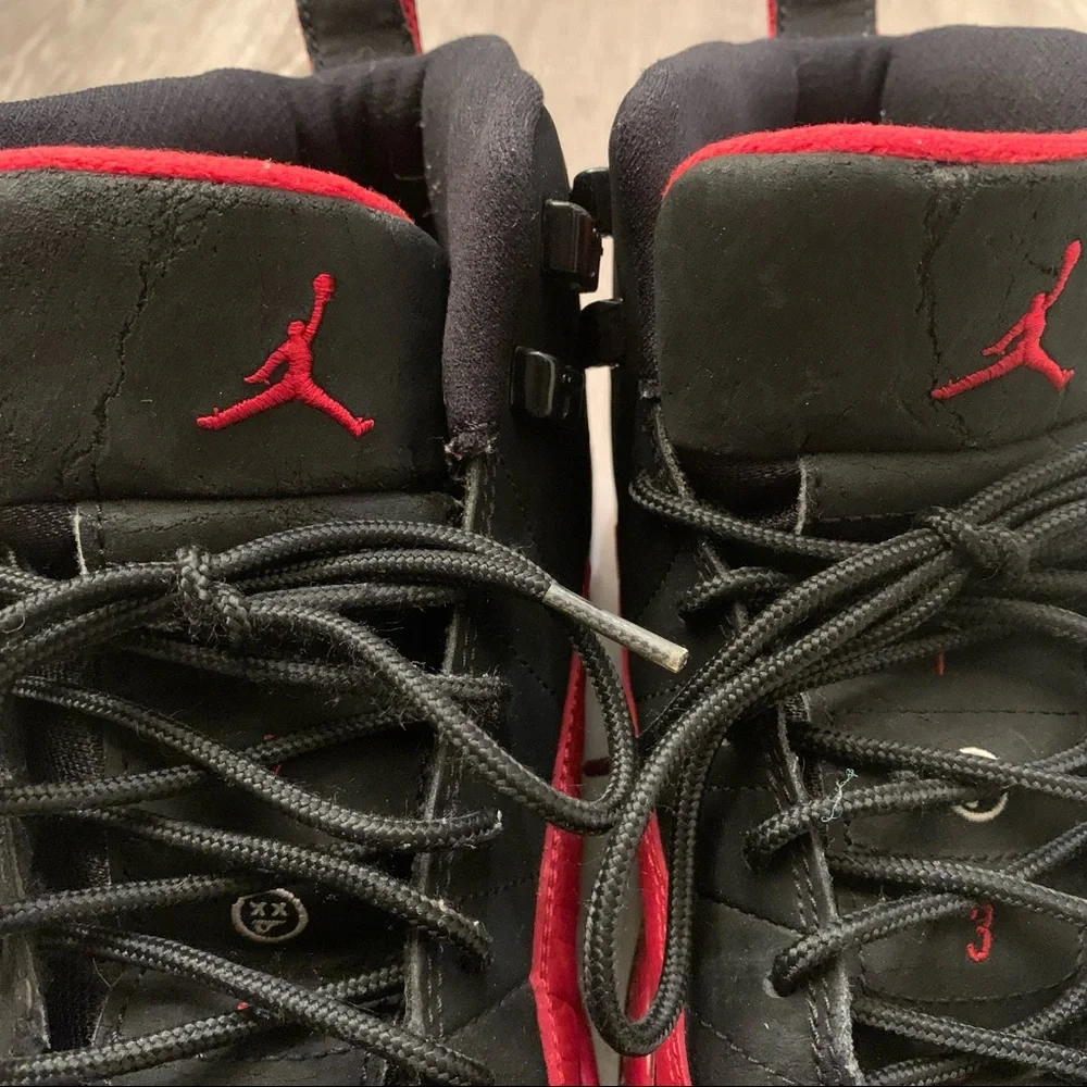 Nike Retro Air Jordan 12 Flu Game 2009 Black Suede W/Red Youth Size 5Y